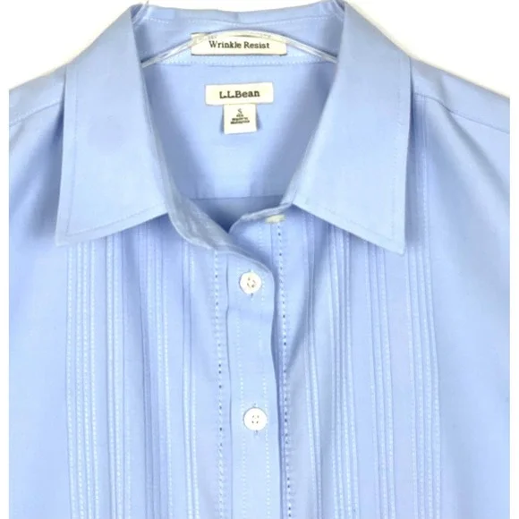 L.L.Bean Sleeveless Shirt Women S Light Blue Excellent Pintuck Wrinkle Resist - Picture 7 of 8